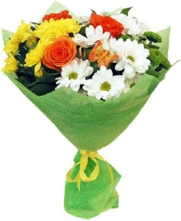 из хризантем и роз Букет «Теплый ветер»